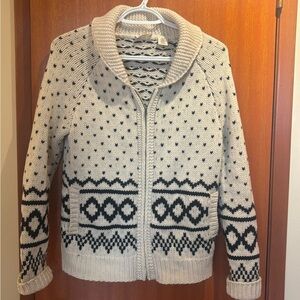 Vintage Levi's 80% Wool Full-Zip Cardigan Sweater, Black & Cream Nordic Pattern